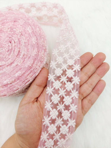 9 Yards Soft Net Lace Floral Embroidery and Sequins, Sari Border, Decorative Trim